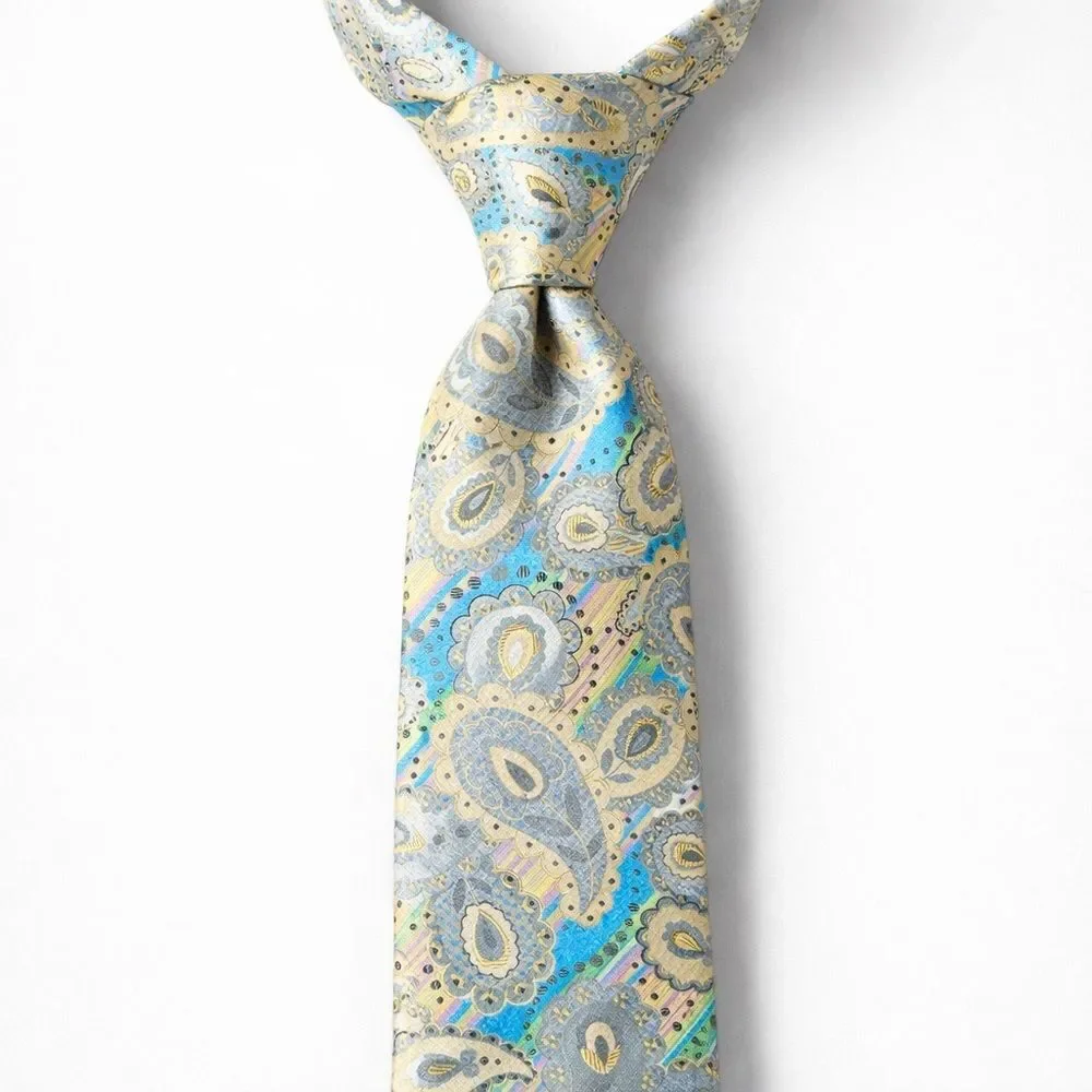 Verses 9 Krazy Paisley Necktie Blue Gray Multicolor Woven Statement Designer Tie